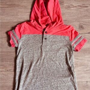 OshKosh B'gosh Coral and Heather Gray Short-Sleeve Hooded Tee
